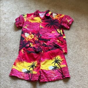Boys Tropical Sunset Hawaiian Shirt and Shorts Set